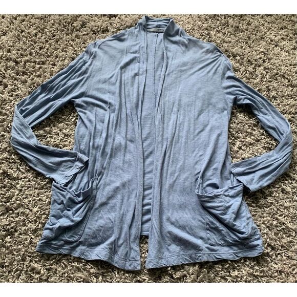 JAMES PERSE STANDARD blue COTTON long sleeve Open Wrap Cardigan T Shirt Top sz 2 - Picture 1 of 6